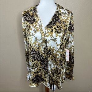 Haver Cream and Black Relaxed Notched Collar Blouse 📃